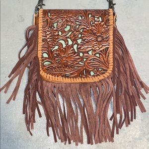 Turquoise leather fringe Crossbody